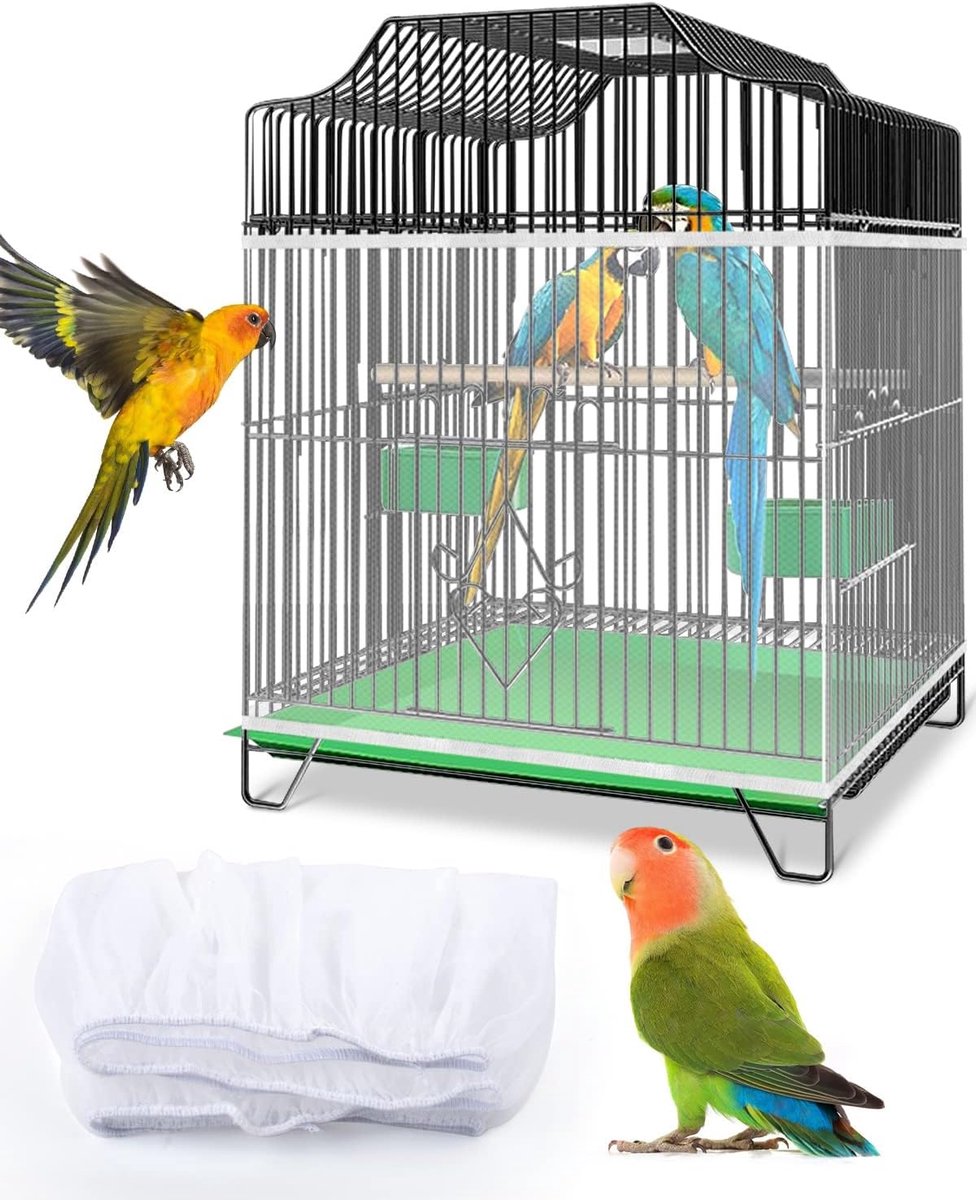 Birdcage Mesh Cover - Universal Birdcage Cover - Birdcage Splash Guard - Seed Catcher - Dust Cover for Birdcage - Birdcage Cover Skirt - Dustproof Mesh Cover - Dust Cover - Net - Birdcage Accessories - 40*150-220 cm - White - Image 1