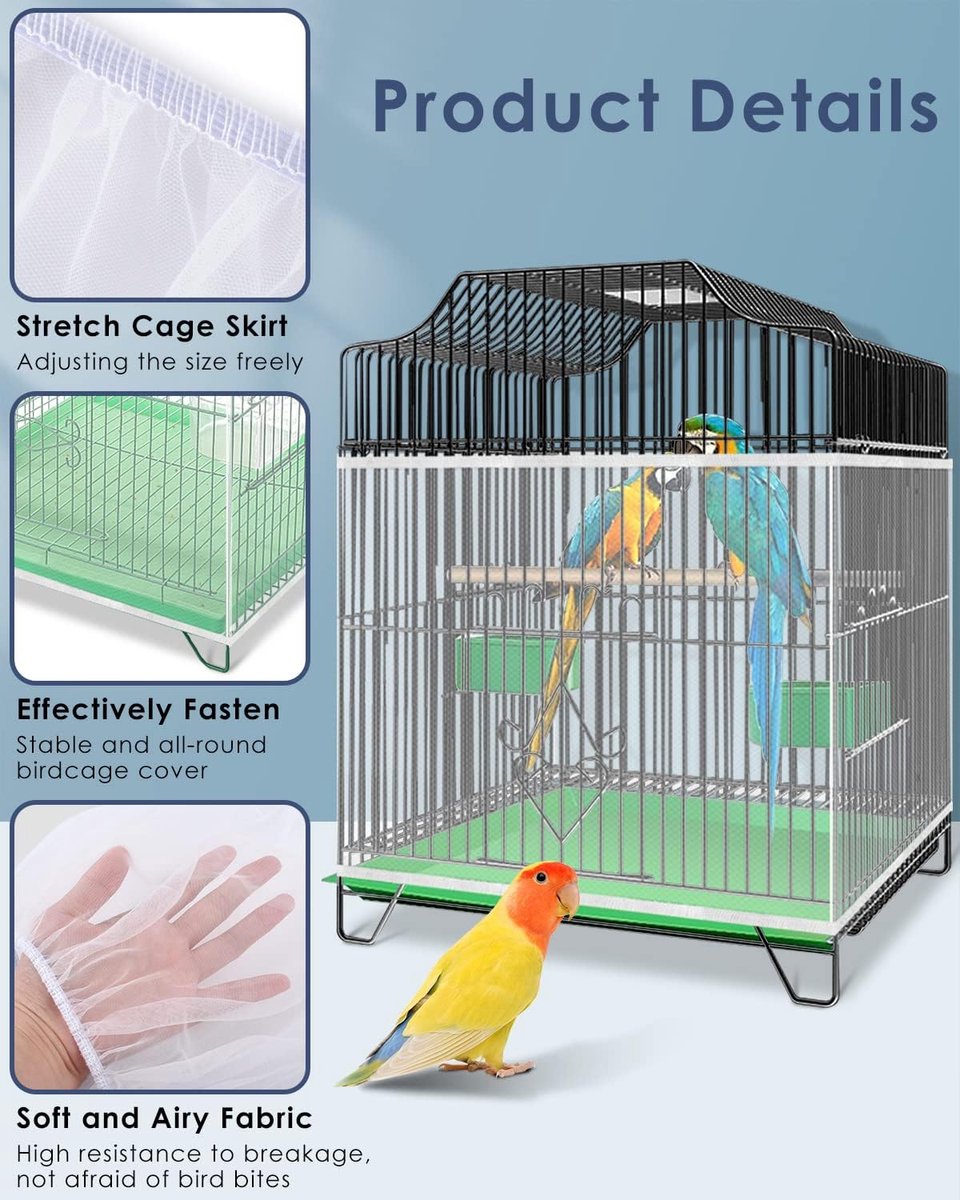 Birdcage Mesh Cover - Universal Birdcage Cover - Birdcage Splash Guard - Seed Catcher - Dust Cover for Birdcage - Birdcage Cover Skirt - Dustproof Mesh Cover - Dust Cover - Net - Birdcage Accessories - 40*150-220 cm - White - Image 4
