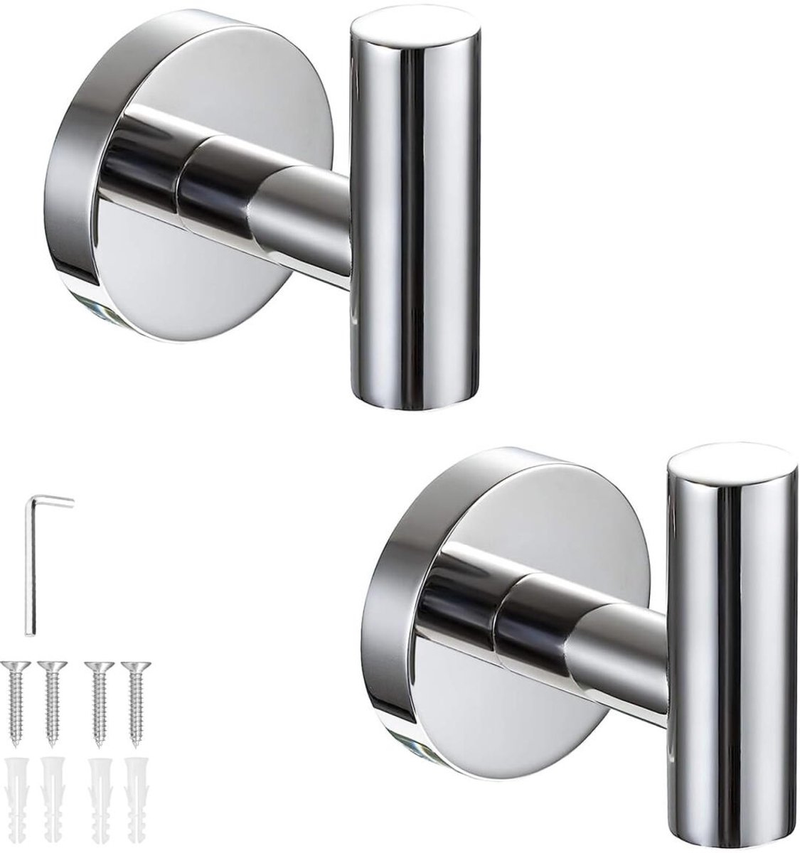 2 pieces - Towel hook - Hanging hooks - Hanging hooks - Bathroom towel hooks - Key hook - Clothes hook - Hat hook - Wall hooks - stainless steel hook - with screws - for bathroom, kitchen, garage, home, hotel, office - 5.5*6 cm - silver - Image 1