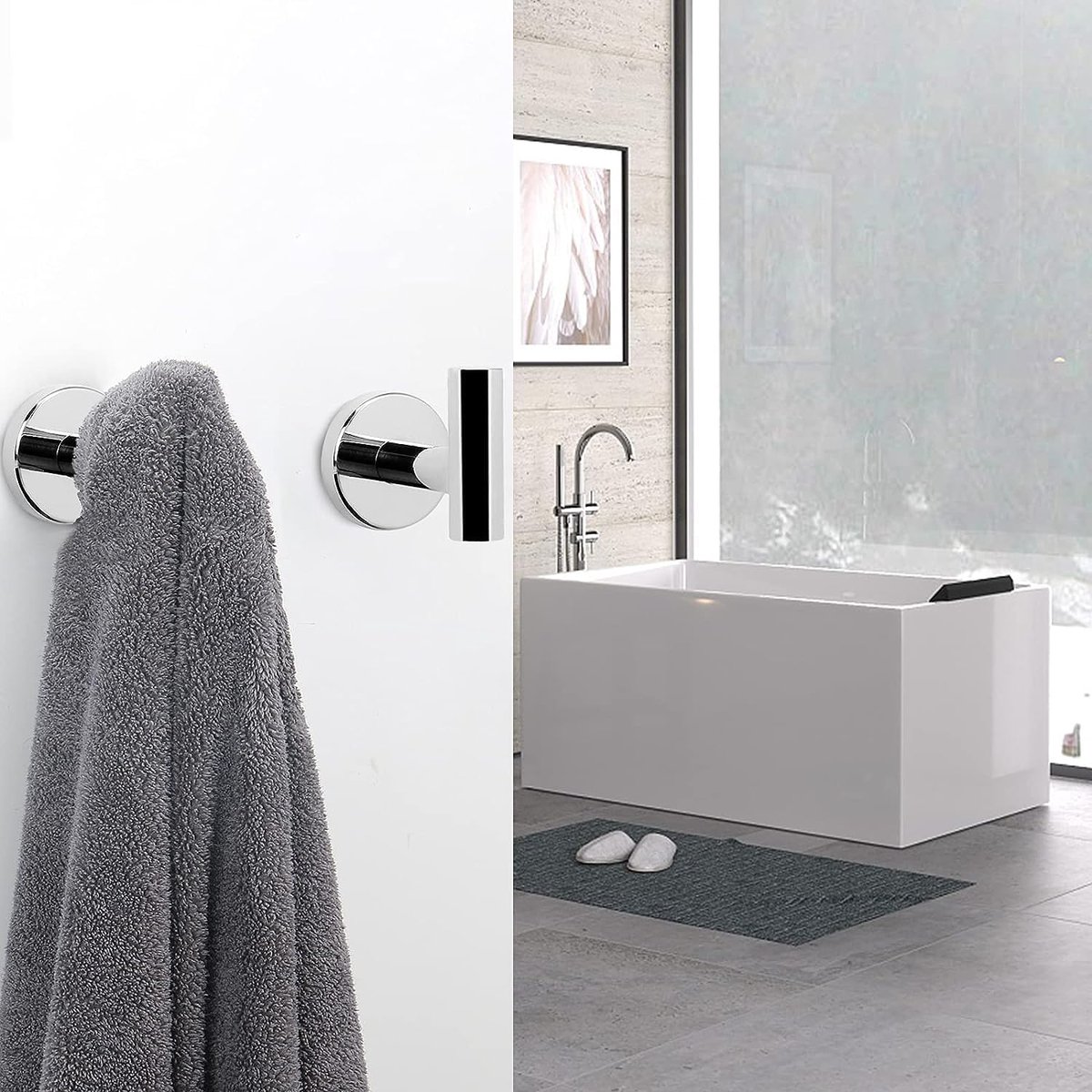 2 pieces - Towel hook - Hanging hooks - Hanging hooks - Bathroom towel hooks - Key hook - Clothes hook - Hat hook - Wall hooks - stainless steel hook - with screws - for bathroom, kitchen, garage, home, hotel, office - 5.5*6 cm - silver - Image 4