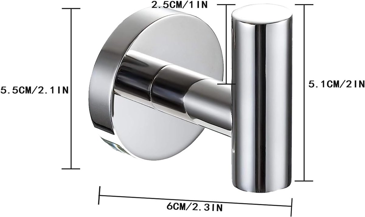 2 pieces - Towel hook - Hanging hooks - Hanging hooks - Bathroom towel hooks - Key hook - Clothes hook - Hat hook - Wall hooks - stainless steel hook - with screws - for bathroom, kitchen, garage, home, hotel, office - 5.5*6 cm - silver - Image 5