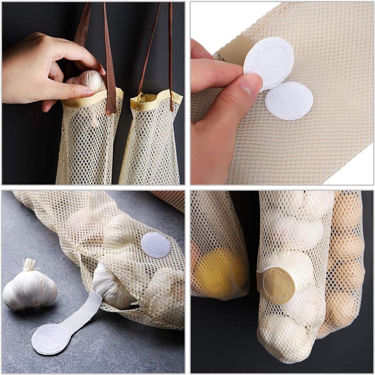 5 pieces - Vegetable bag - Fruit bag - 48*11 cm - Storage bag - hanging mesh bag - reusable large bag for cooking seafood - washable bags - for vegetables and fruit for the kitchen, fridge, potato, onion, garlic, vegetables and fruit - beige - Image 6