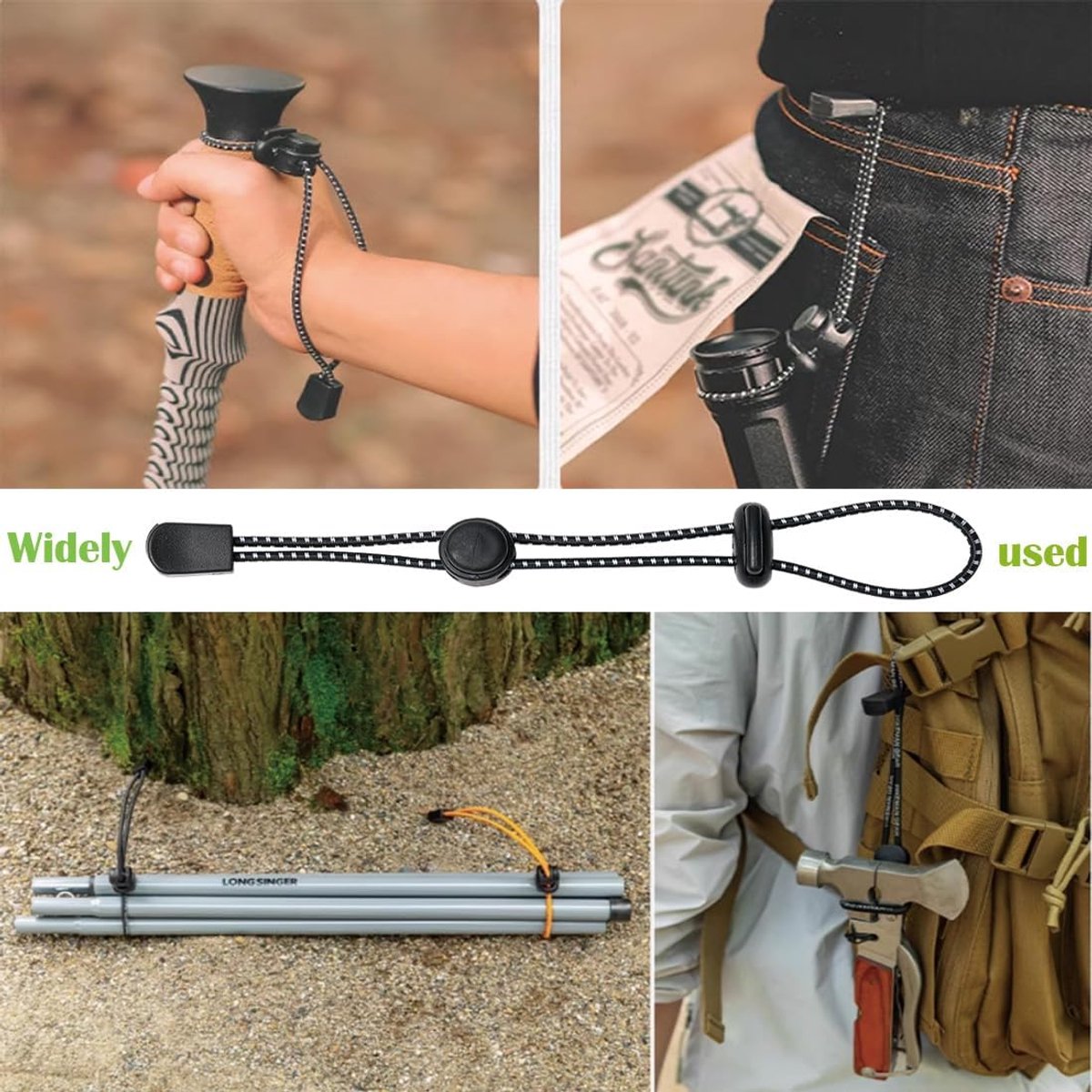 Backpack - trekking pole holders - straps - elastic cord - hiking cord - pole attachment buckle - adjustable trekking poles - for camping, hiking, mountaineering, tactical bag accessories - 10 pieces - Image 4