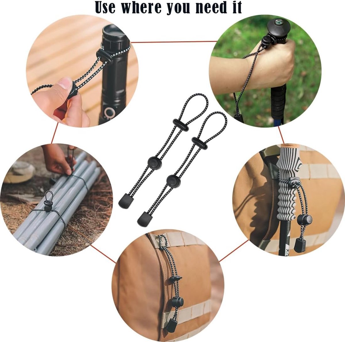 Backpack - trekking pole holders - straps - elastic cord - hiking cord - pole attachment buckle - adjustable trekking poles - for camping, hiking, mountaineering, tactical bag accessories - 10 pieces - Image 5