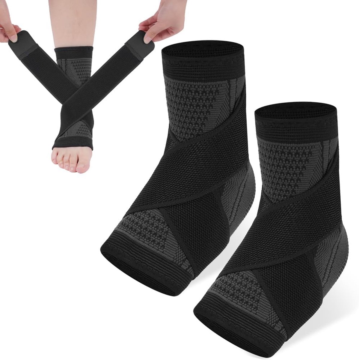 pair - Ankle brace - Ankle support - Ankle bandage - Foot brace - Upper neck circumference 26 cm - for damaged ligaments and sprained ankle - support strap for heel pain with plantar fasciitis - relief of heel pain - Unisex - XL - black - Image 1