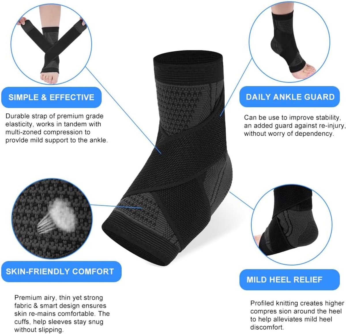 pair - Ankle brace - Ankle support - Ankle bandage - Foot brace - Upper neck circumference 26 cm - for damaged ligaments and sprained ankle - support strap for heel pain with plantar fasciitis - relief of heel pain - Unisex - XL - black - Image 6