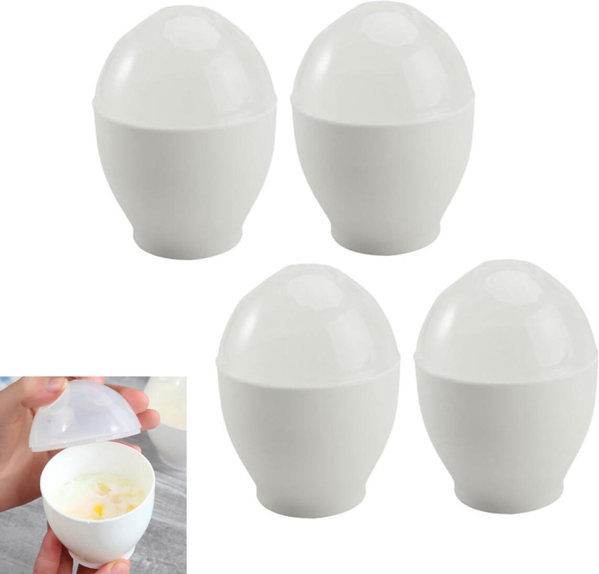 4 pieces - microwave egg cooker - egg cooker - making non-stick eggs and scrambled eggs - for instant breakfast - PP plastic steam cups - 6.5 x 9.5 cm - kitchen utensils - non-stick coating - for home kitchen - white - Image 1