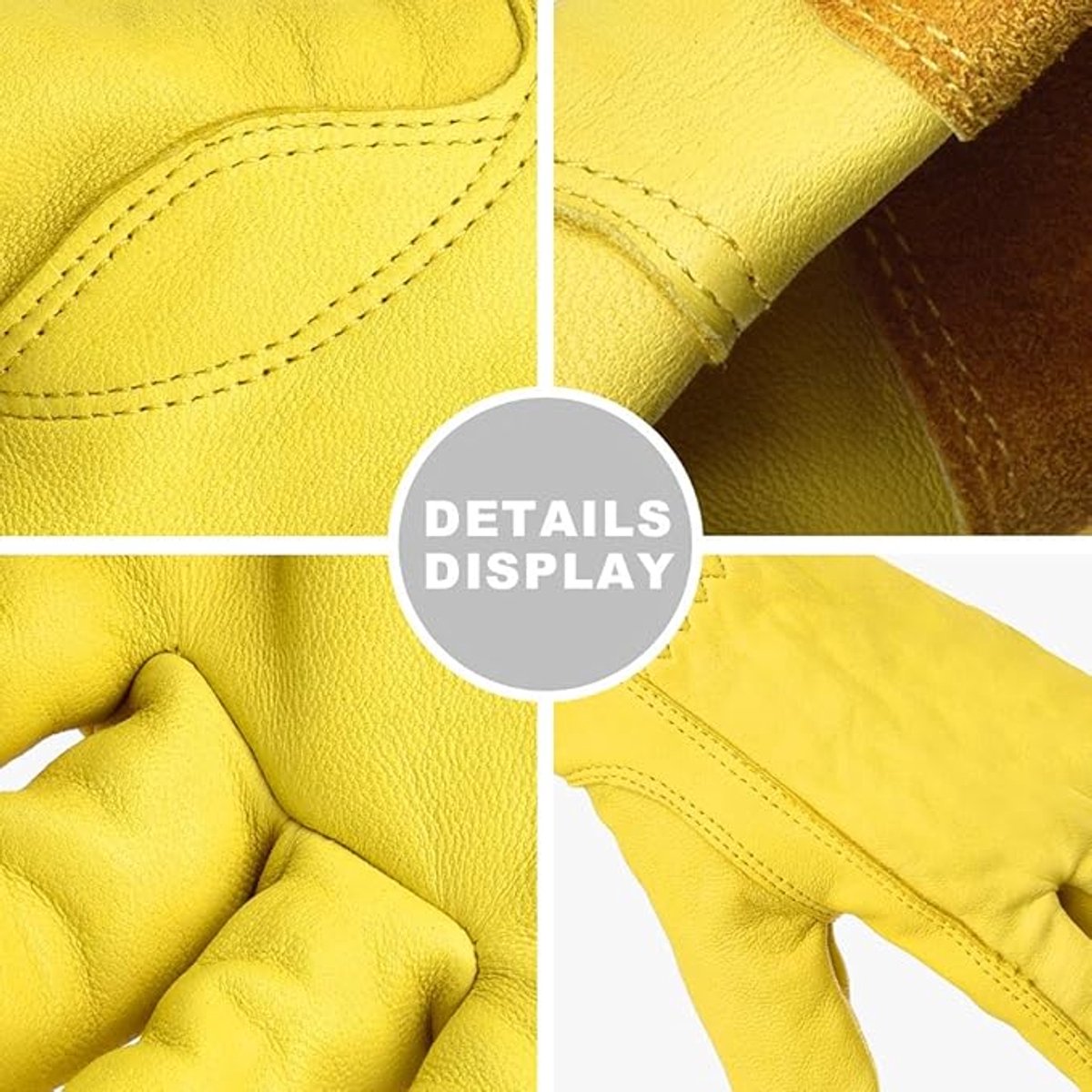 Gardening Gloves - 1 pair - Women/Men - Thorn-Resistant Cowhide Leather rose/blackberry pruning - thorn- and cut-resistant gardening gloves with long leather - Long Forearm Protection - Glove - heavy duty glove - Yellow - Image 3