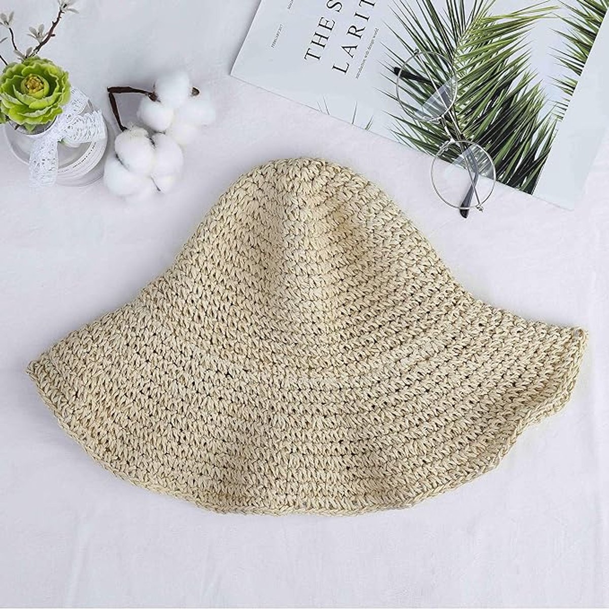 Ladies' straw hat - summer beach foldable sun hat wide brim - ladies' braided sun hat travel decoration vacation - soft and breathable - Summer & Vacation (beige) - Image 4