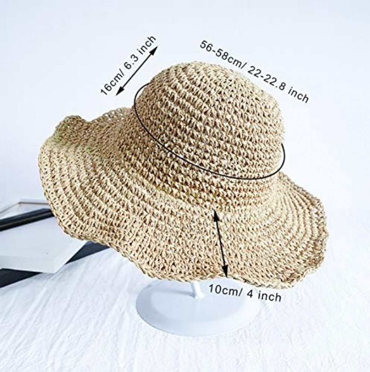 Ladies' straw hat - summer beach foldable sun hat wide brim - ladies' braided sun hat travel decoration vacation - soft and breathable - Summer & Vacation (beige) - Image 6