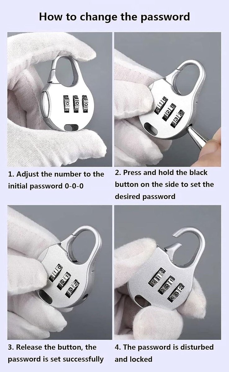Allecto Plus - Mini Combination Lock for Suitcase Backpack Travel Bag - 3-Digit Padlock - 4 Pieces Black Silver - Adjustable - Jewelry Box Locks - Round - Image 3