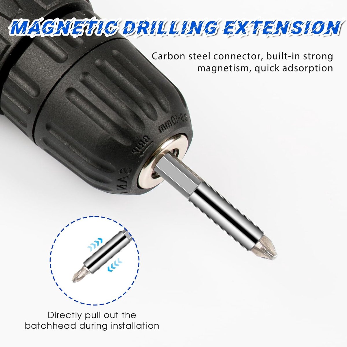 pieces - magnetic drill extension holder - magnetic bit holder set - hexagonal shank - magnetic drill chuck - quick-change bit set for electric drill and screwdriver - for car maintenance, DIY and repairs - 60/100/150 mm - Image 2