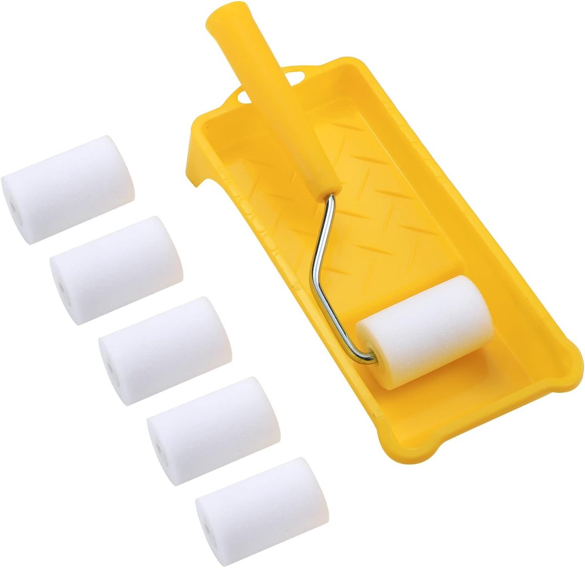 Mini paint roller set - Foam paint roller - with refills - high-density foam rollers *6, paint tray and roller handle - small sponge paint roller - for touch-ups and smooth finishes - 20*10*4 cm - yellow - Image 1
