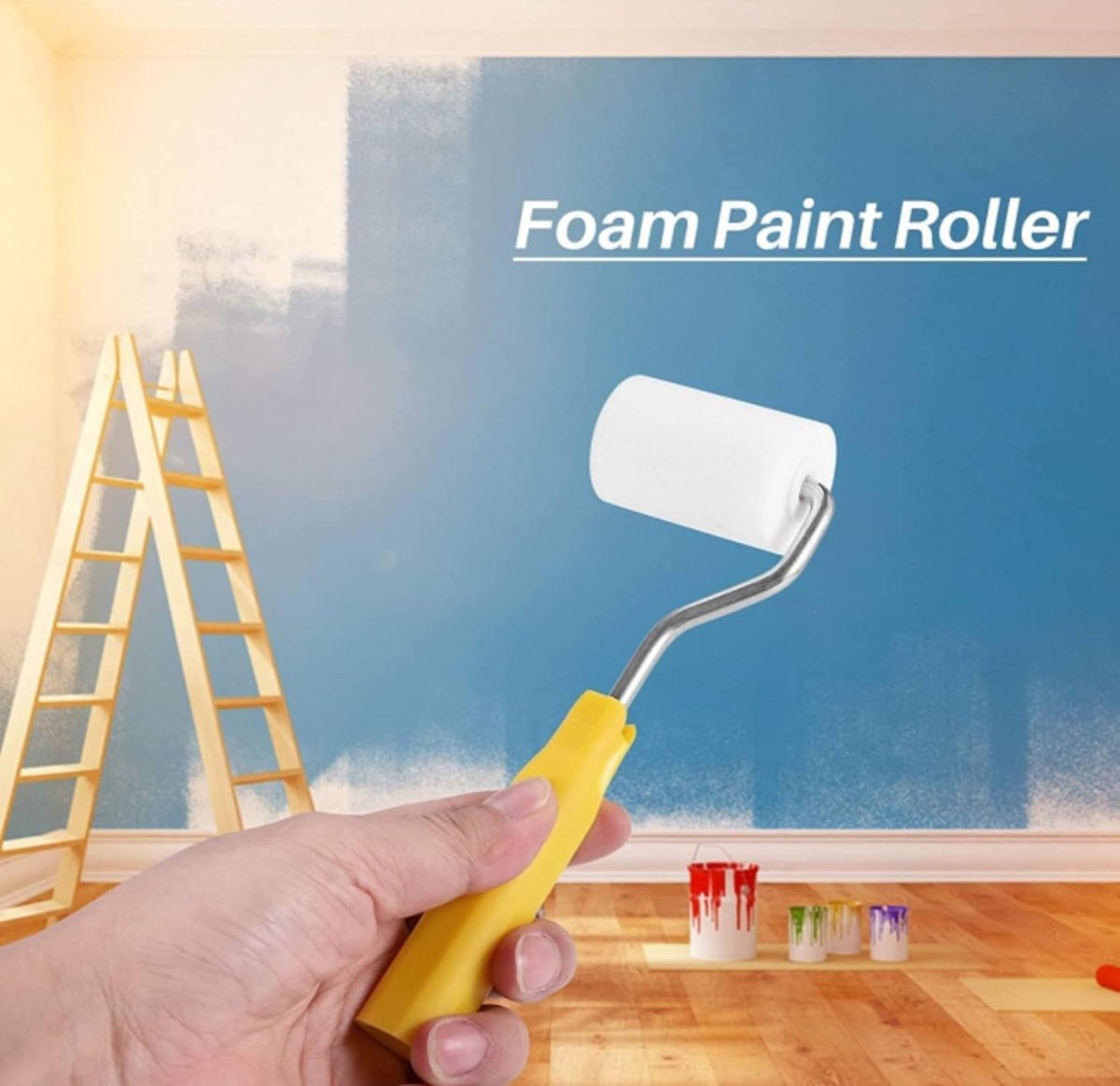 Mini paint roller set - Foam paint roller - with refills - high-density foam rollers *6, paint tray and roller handle - small sponge paint roller - for touch-ups and smooth finishes - 20*10*4 cm - yellow - Image 4