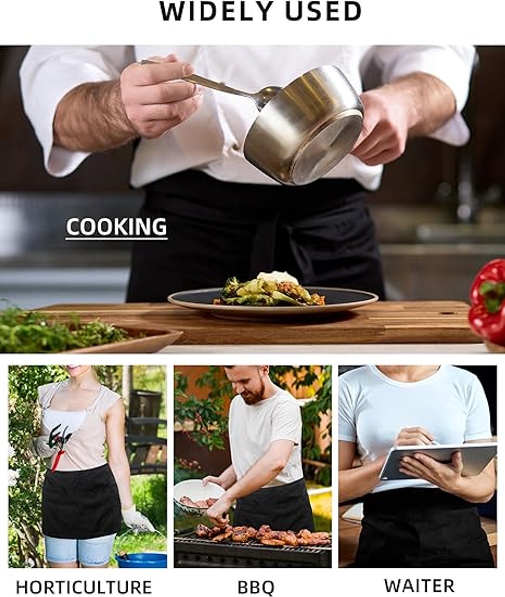 Waiter Apron - Kitchen Apron with 3 Pockets - Waterproof Bar Apron - Waterproof and Oil-Repellent - Restaurant Unisex Half Aprons - Waitress Apron - Black Server Aprons - Waiter Short Half Waist Server Apron - Aprons - Image 5