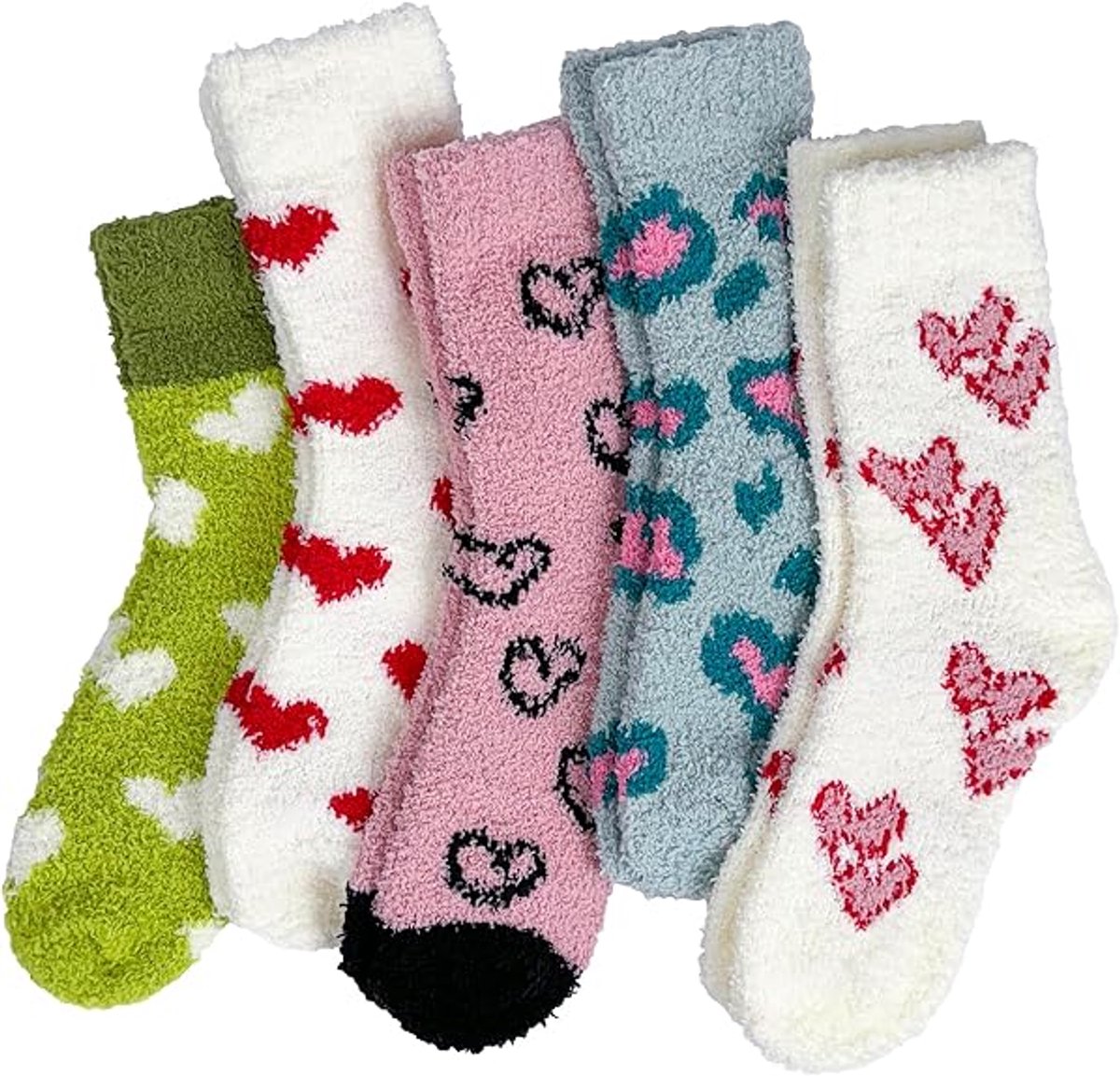 5 pairs - Warm Winter Socks - Plush Socks - House Socks - Non-slip Socks - Fluffy Socks - Fuzzy Slipper Socks - Sleep Socks - Coral Fleece Sleep Socks - Soft Bed Socks for Women - For Cold Nights - Cute Cat and Heart Pattern - Image 1