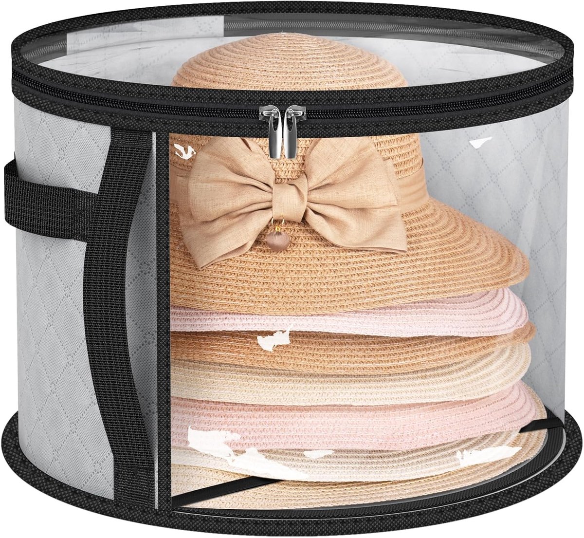 Hat Box - Hat Storage Box - Storage Box for Hats - Round Hat Boxes - Foldable Hat Storage Boxes - Stackable Hat Organizer - Baseball Cap Organizer - Hat Box - for up to 7 hats - perfect for your wardrobe - Grey - Image 1
