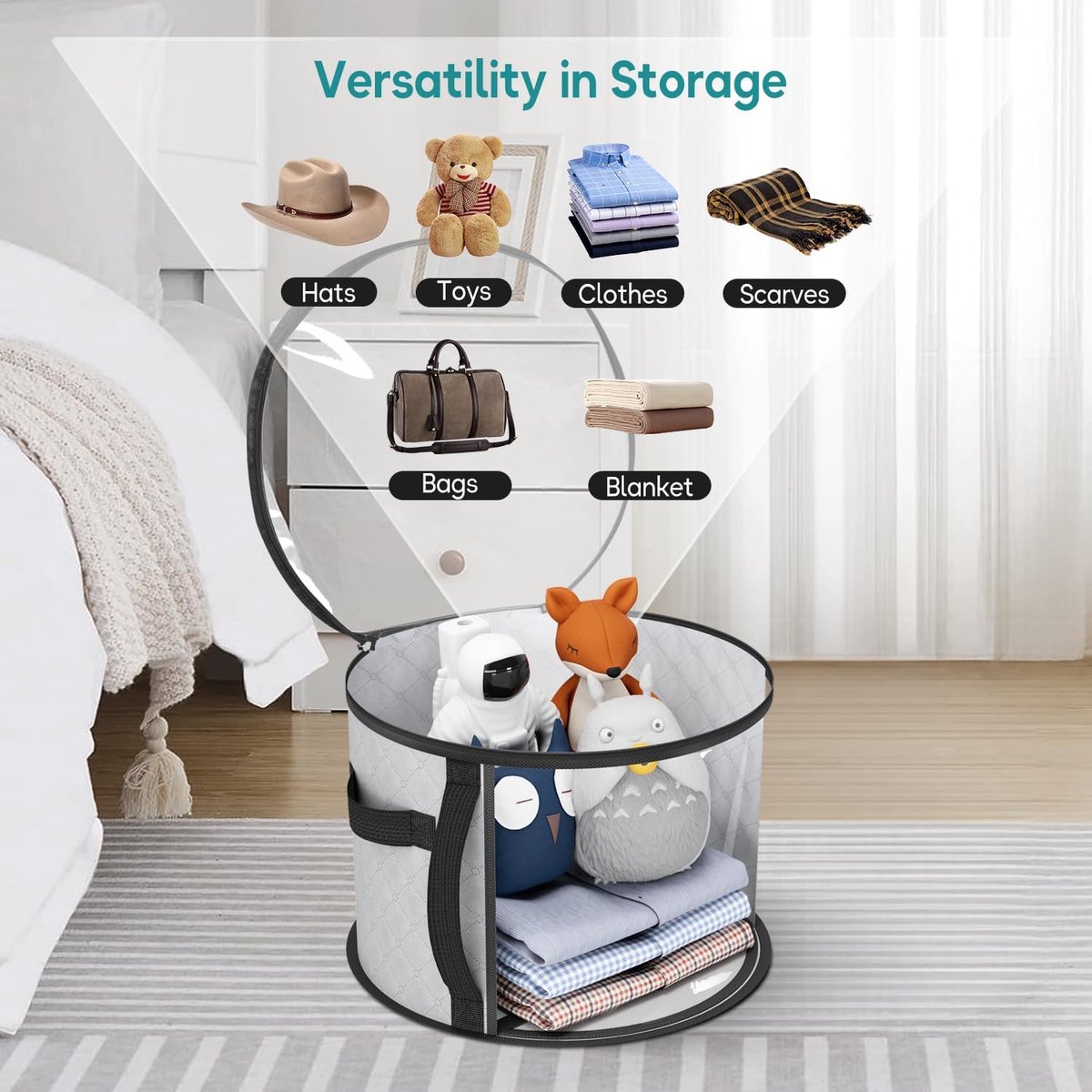 Hat Box - Hat Storage Box - Storage Box for Hats - Round Hat Boxes - Foldable Hat Storage Boxes - Stackable Hat Organizer - Baseball Cap Organizer - Hat Box - for up to 7 hats - perfect for your wardrobe - Grey - Image 2