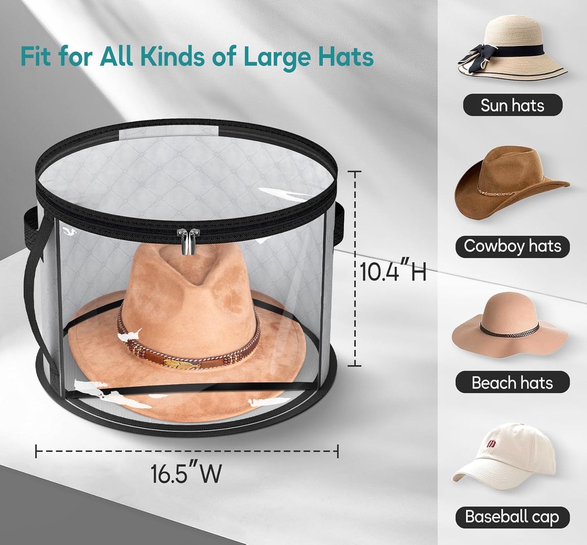 Hat Box - Hat Storage Box - Storage Box for Hats - Round Hat Boxes - Foldable Hat Storage Boxes - Stackable Hat Organizer - Baseball Cap Organizer - Hat Box - for up to 7 hats - perfect for your wardrobe - Grey - Image 5