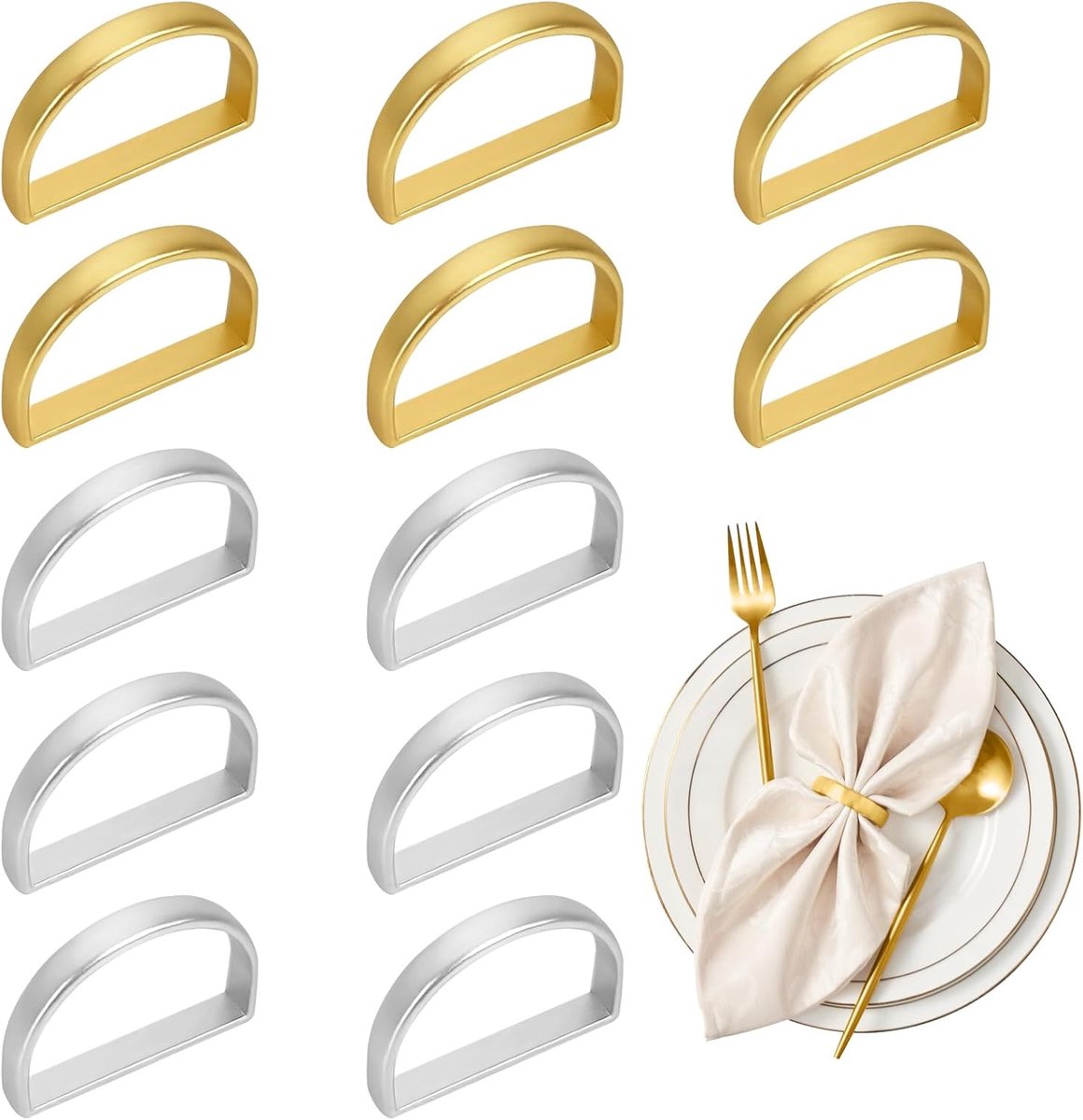 12 pieces napkin rings - gold napkin ring - Napkin rings table decoration - Napkin Ring - Gold Napkin Rings - Silver Napkin Rings - Table Accessories - Table Setting - Table Decoration - for wedding, party, dinner, birthday, table decoration - Image 1