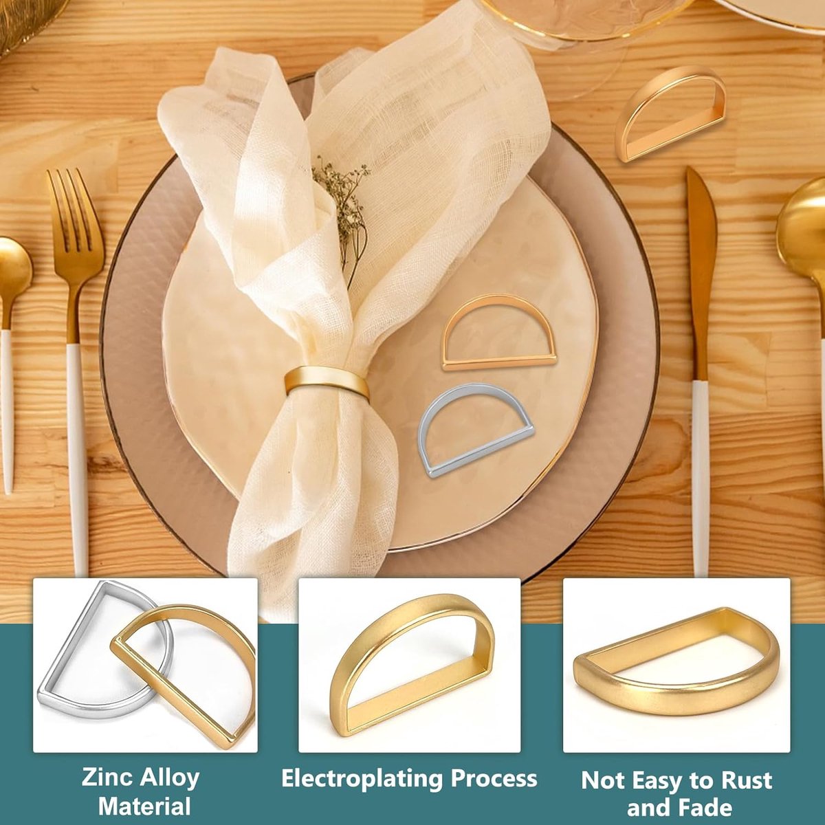 12 pieces napkin rings - gold napkin ring - Napkin rings table decoration - Napkin Ring - Gold Napkin Rings - Silver Napkin Rings - Table Accessories - Table Setting - Table Decoration - for wedding, party, dinner, birthday, table decoration - Image 2