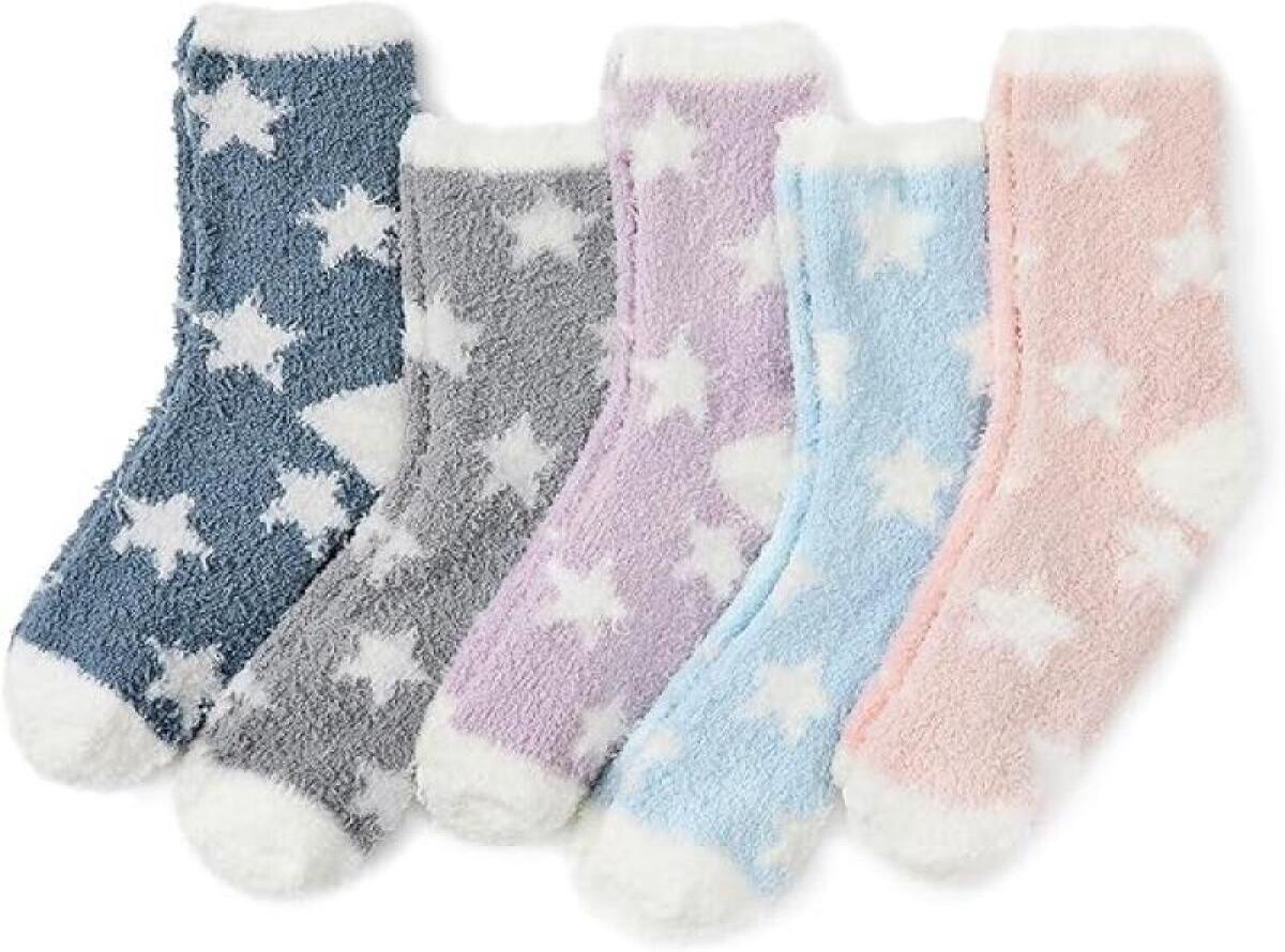 5 Pairs - socks - women's socks - Warm Fuzzy Fleece Socks - Women's House Socks - Star socks - Warm Winter Socks - Fluffy Socks - Sleep Socks - House Socks - Stockings - keep warm - coral fleece - Plush and comfortable - thick plush socks - Image 1