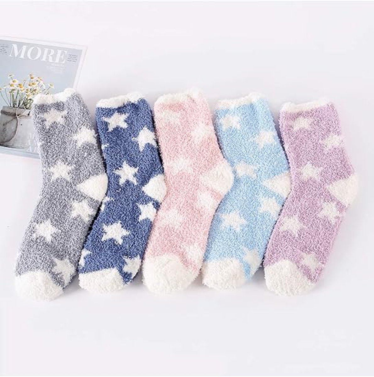 5 Pairs - socks - women's socks - Warm Fuzzy Fleece Socks - Women's House Socks - Star socks - Warm Winter Socks - Fluffy Socks - Sleep Socks - House Socks - Stockings - keep warm - coral fleece - Plush and comfortable - thick plush socks - Image 4