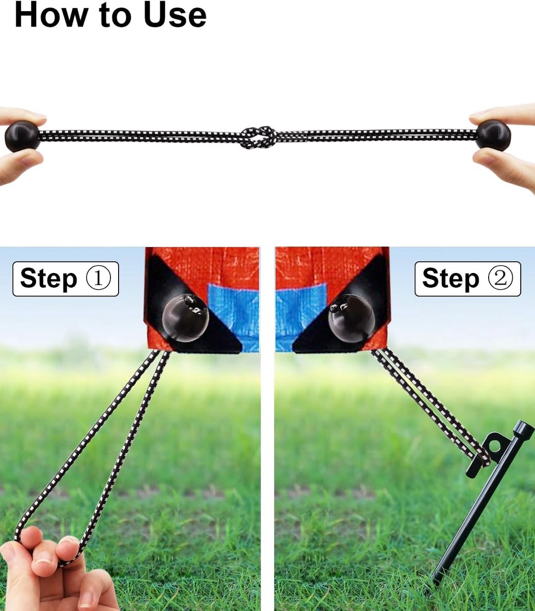 50 pieces - 6 inch - Elastic rope - Elastic cord - Tensioning elastic - tension cord - ball bungee cords - with balls - reusable - for golf nets, soccer goals, camping, tent poles, hose - black rope white spot - 150*22 mm - Image 6