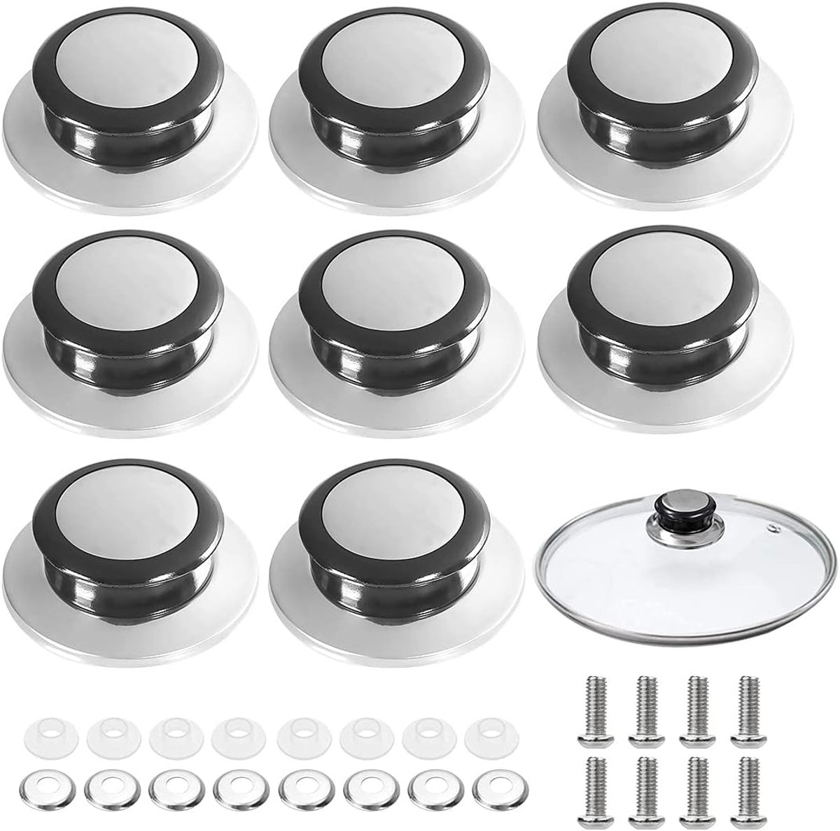 Pot Lid Knob - 8 Pieces - Universal Kitchen Knobs - Lid Knob - 5-12mm Universal - Stainless Steel - Lid Handle - Lid Knob - Pan Lid Holding Handle - Saucepan Lid Knobs - Kitchen Cookware Knob - Anti-Burn Knob - Image 1
