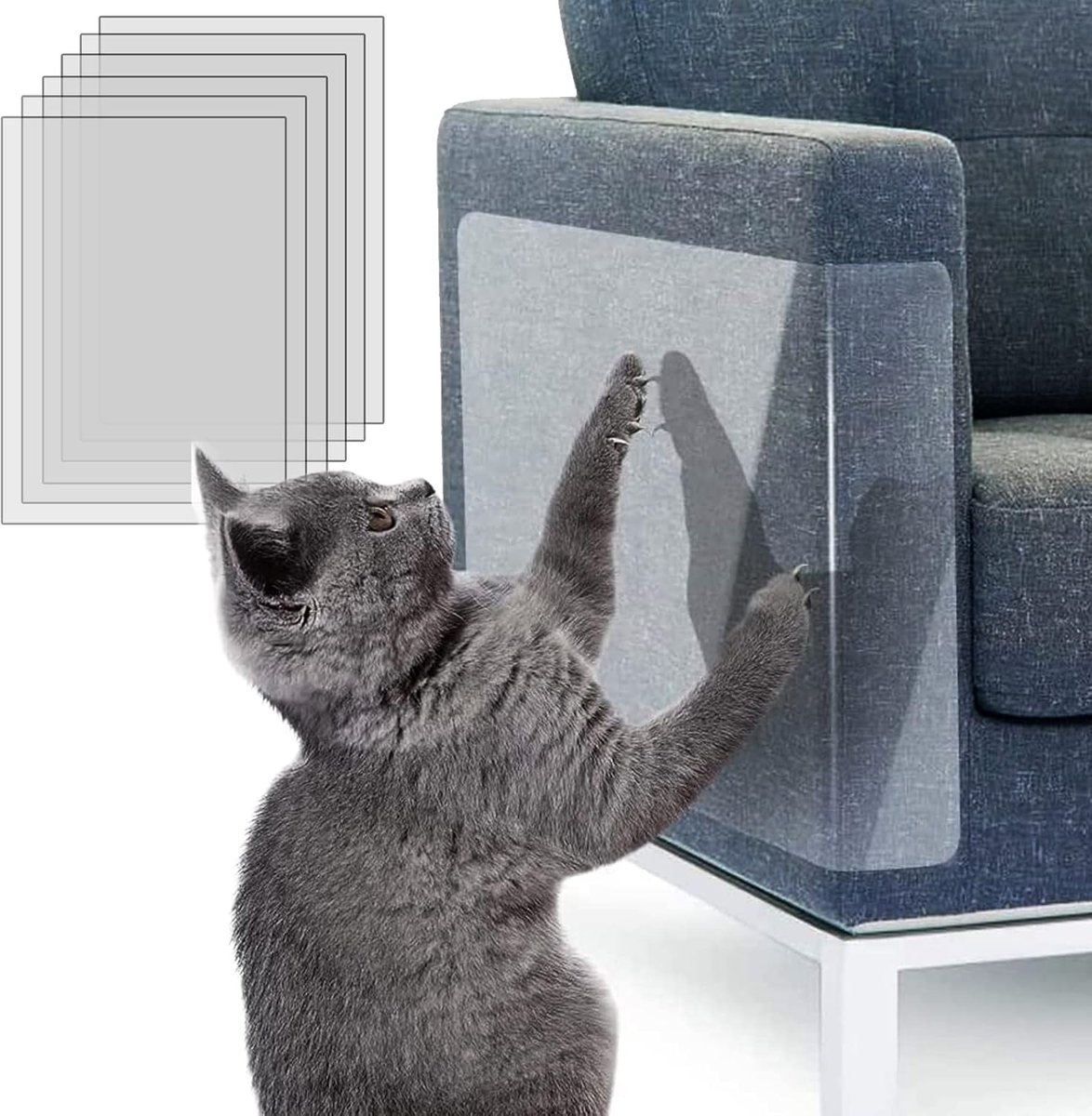 Anti-Scratch Sheets for Cat and Dog - 6 Piece Sticker Scratch Protectors - 45 x 30cm - Cat Scratch Protector - Anti Scratch - Cat Sofa Protector - Scratch Protectors for Furniture Sofa Table Door - Scratching Post - Transparent - Image 1