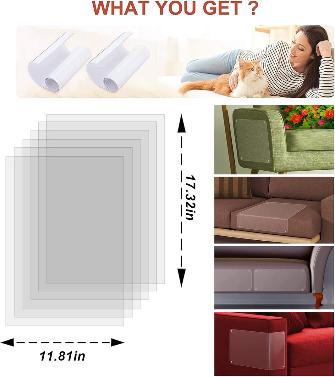 Anti-Scratch Sheets for Cat and Dog - 6 Piece Sticker Scratch Protectors - 45 x 30cm - Cat Scratch Protector - Anti Scratch - Cat Sofa Protector - Scratch Protectors for Furniture Sofa Table Door - Scratching Post - Transparent - Image 5