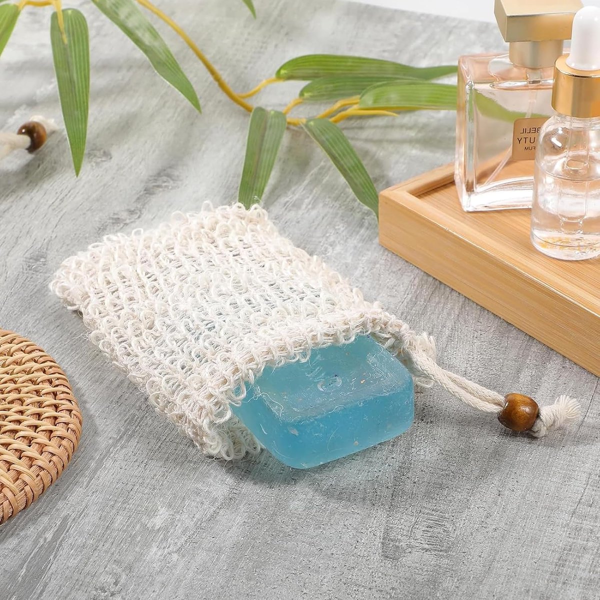 5 pieces - Soap bag - Drawstring bags Soap net - Sisal Soap bag - Soap Bar bag - Shampoo bar bag - Soap bar bag - scrub glove - foam soap bags - scrub bag - bathroom accessories - for home, bath massage, travel storage - 9*14cm - Image 2