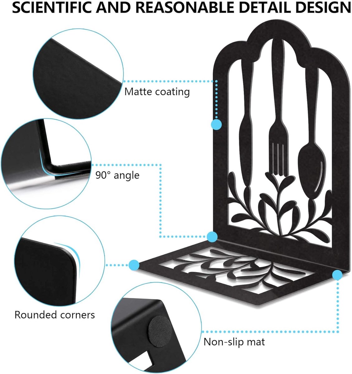 2 Pieces Bookends - bookends - Metal Book Stand - Book Holder - Shelf Organizer - Book Support - Bookshelf - Magazine Holder Book Support - Reading Tray - Magazine Rack - for library, office, school - Black - Image 6