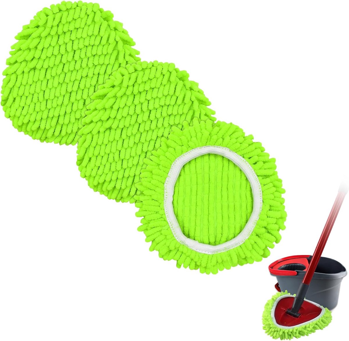 3-piece mop pad replacement suitable for O Cedar, suitable for Ocedar Easywring spin mops - microfiber chenille mop pads for Ocedar spin mops - mop head replacement - replacement mop pads - machine washable, reusable, easy to install - Image 1