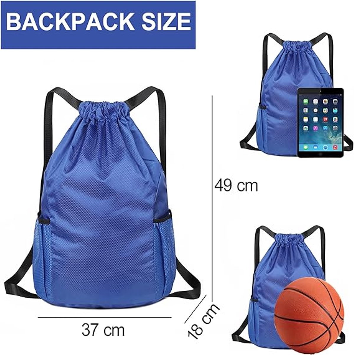 47*38*18cm - Drawstring bag - Drawstring backpack - large unisex sports backpack - with drawstring - gym bag - with two side pockets - backpack - sports bag - waterproof Oxford fabric backpack - waterproof travel bag - for beach, school, travel, outdoor s - Image 2