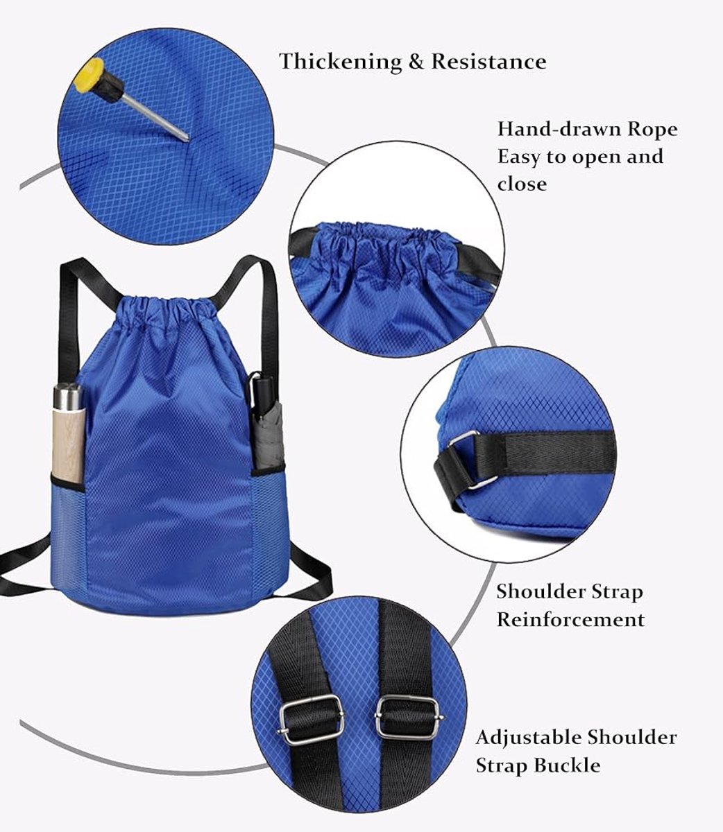 47*38*18cm - Drawstring bag - Drawstring backpack - large unisex sports backpack - with drawstring - gym bag - with two side pockets - backpack - sports bag - waterproof Oxford fabric backpack - waterproof travel bag - for beach, school, travel, outdoor s - Image 4