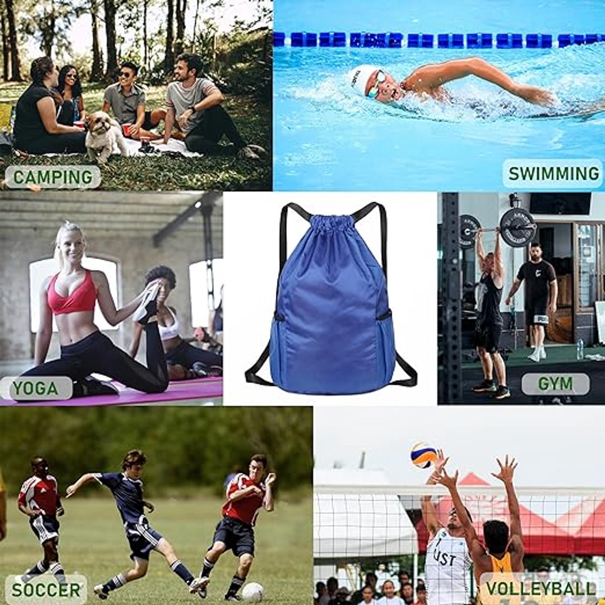47*38*18cm - Drawstring bag - Drawstring backpack - large unisex sports backpack - with drawstring - gym bag - with two side pockets - backpack - sports bag - waterproof Oxford fabric backpack - waterproof travel bag - for beach, school, travel, outdoor s - Image 6