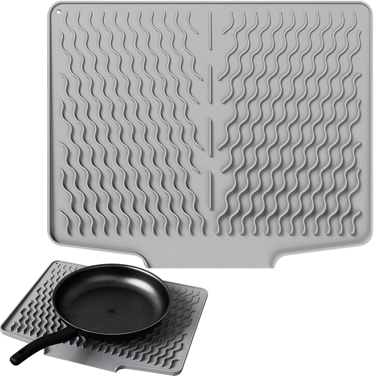 39*32 cm - Drain mat - Countertop drying mat - Foldable silicone drainer - kitchen drying mat - non-slip - silicone drainer - for the sink, for kitchen utensils, cups, fruit and vegetables - grey - Image 1