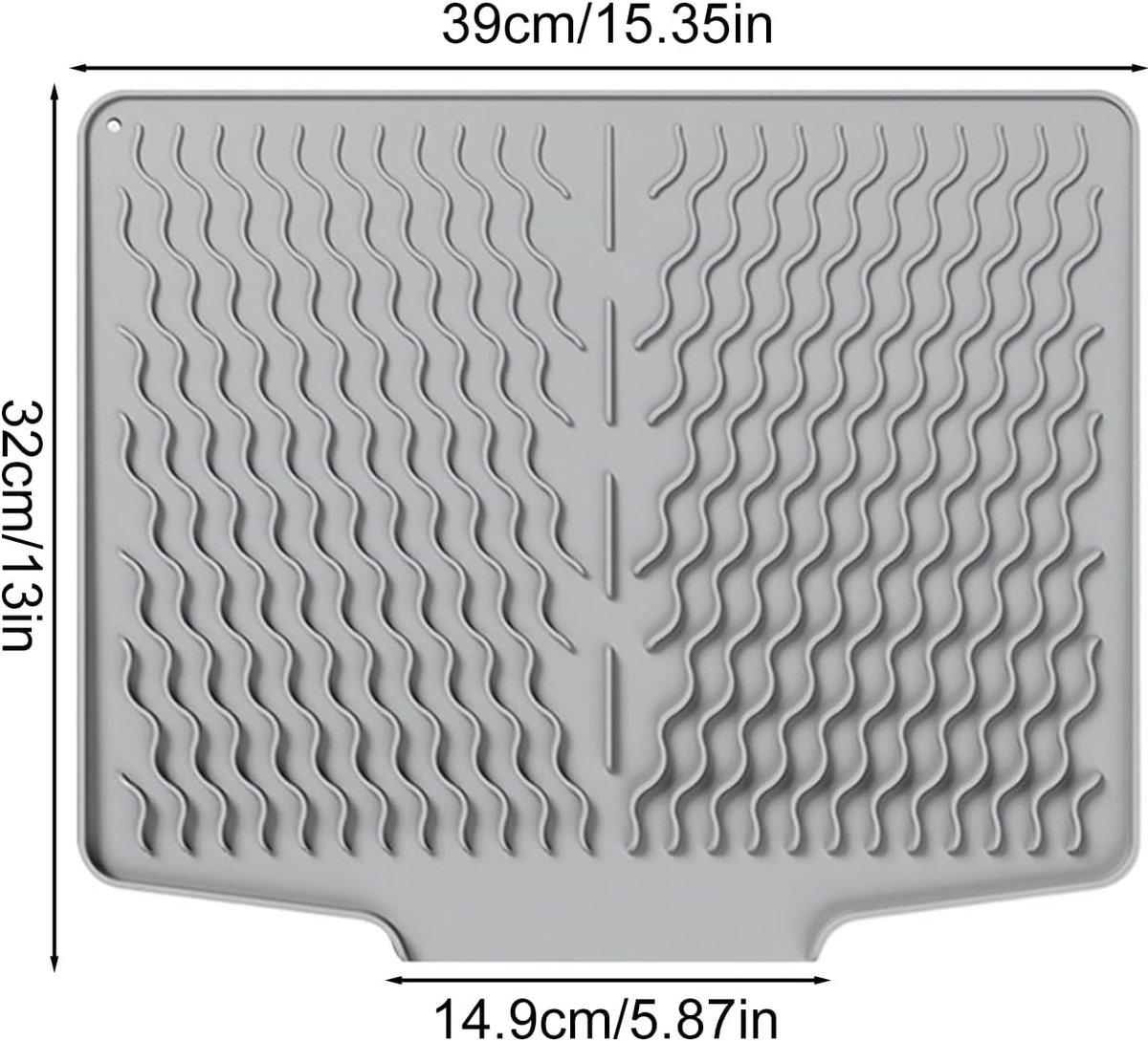 39*32 cm - Drain mat - Countertop drying mat - Foldable silicone drainer - kitchen drying mat - non-slip - silicone drainer - for the sink, for kitchen utensils, cups, fruit and vegetables - grey - Image 2