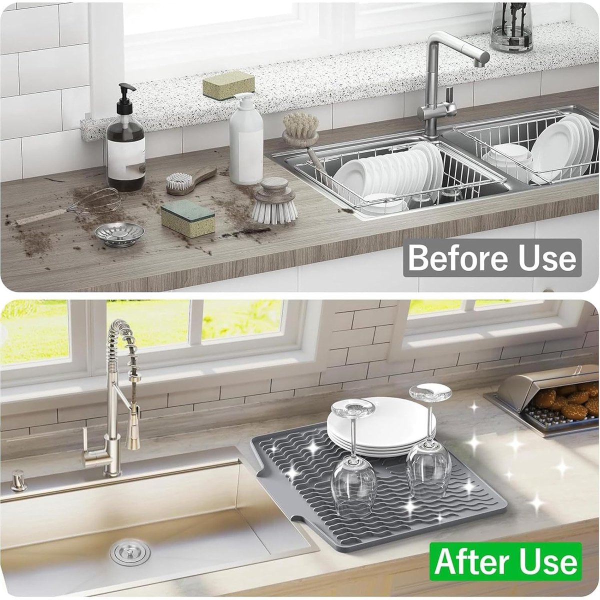 39*32 cm - Drain mat - Countertop drying mat - Foldable silicone drainer - kitchen drying mat - non-slip - silicone drainer - for the sink, for kitchen utensils, cups, fruit and vegetables - grey - Image 5
