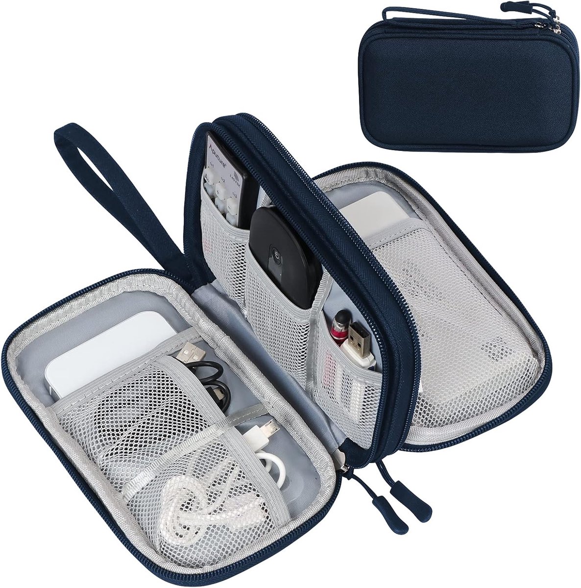 Cable Storage Bag - Travel Organizer Accessories - Waterproof/Wear-Resistant - Cable - Bag, Charger, Adapter, USB, Hard Drive - Compact Cable Bag - Cable Organizer - 19x11x5.5cm - Navy Blue - Image 1