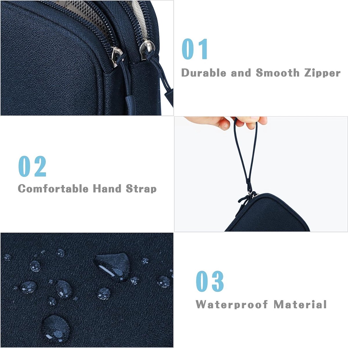 Cable Storage Bag - Travel Organizer Accessories - Waterproof/Wear-Resistant - Cable - Bag, Charger, Adapter, USB, Hard Drive - Compact Cable Bag - Cable Organizer - 19x11x5.5cm - Navy Blue - Image 2
