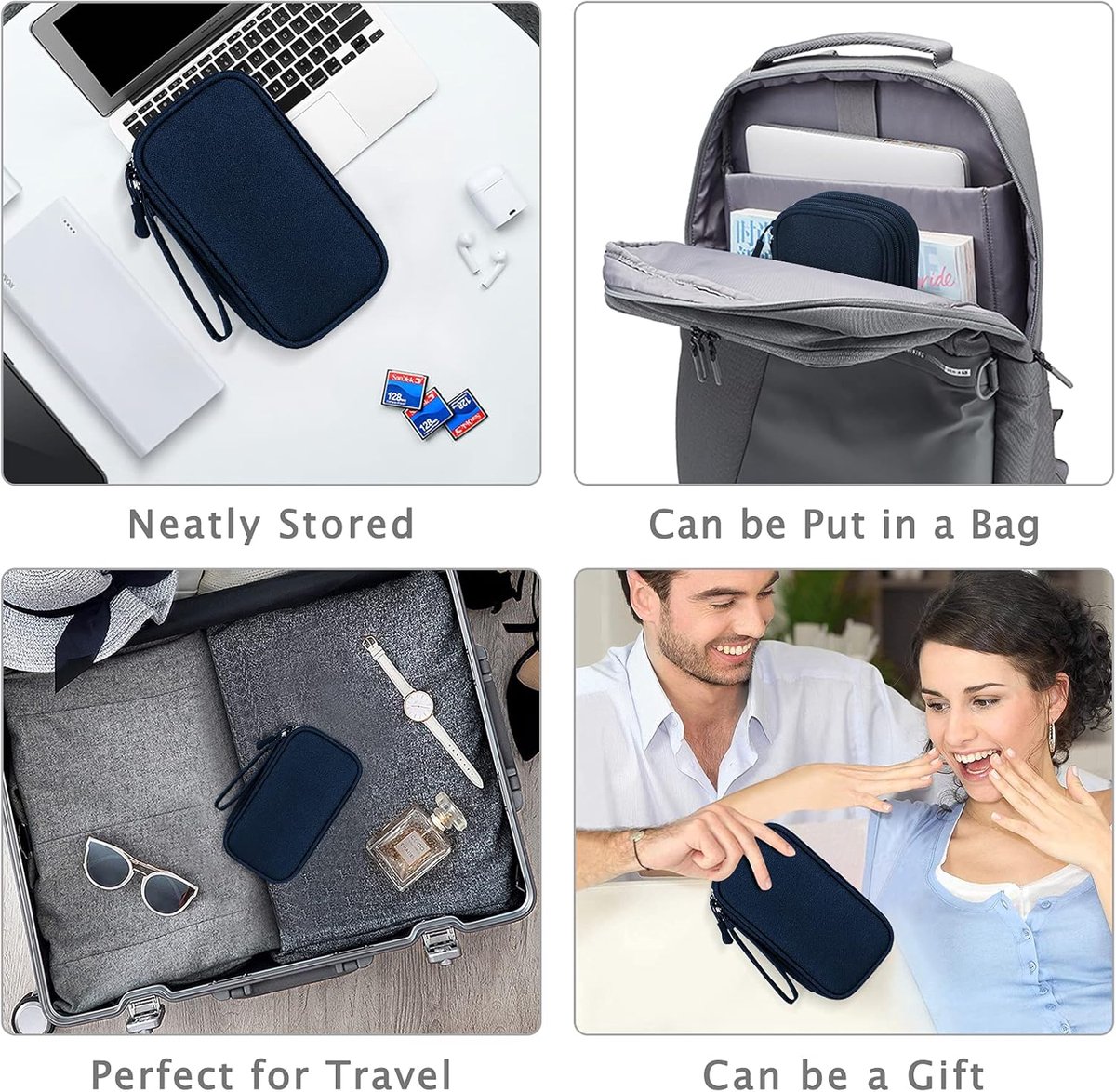 Cable Storage Bag - Travel Organizer Accessories - Waterproof/Wear-Resistant - Cable - Bag, Charger, Adapter, USB, Hard Drive - Compact Cable Bag - Cable Organizer - 19x11x5.5cm - Navy Blue - Image 6