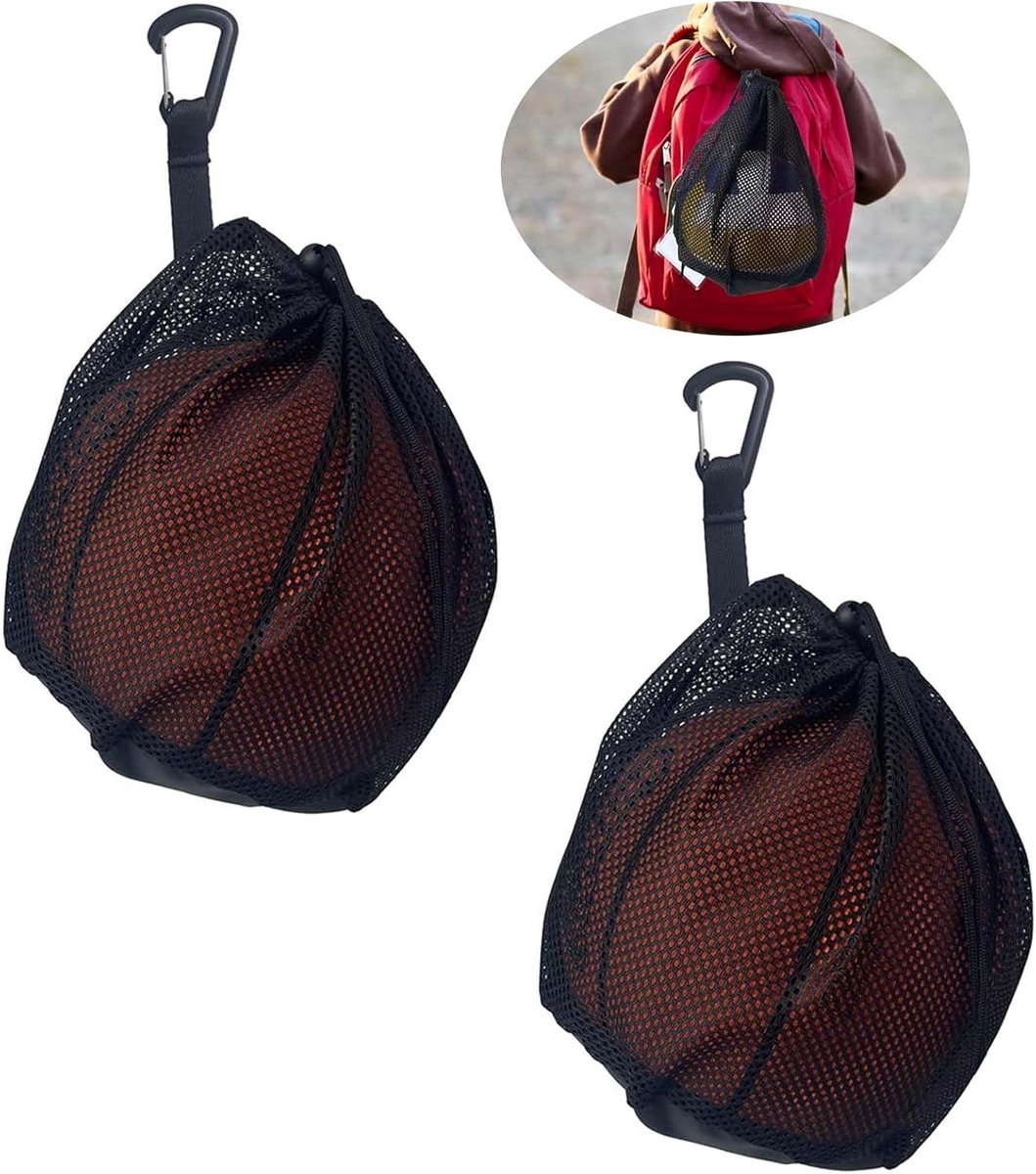 2 pieces - 16L - Basketball Mesh Bags - Ball Bags - portable mesh backpacks - basketball backpacks - football bags - sports bag - portable bag for basketball, football, tennis - easy storage and transport of basketballs and footballs - black - Image 1