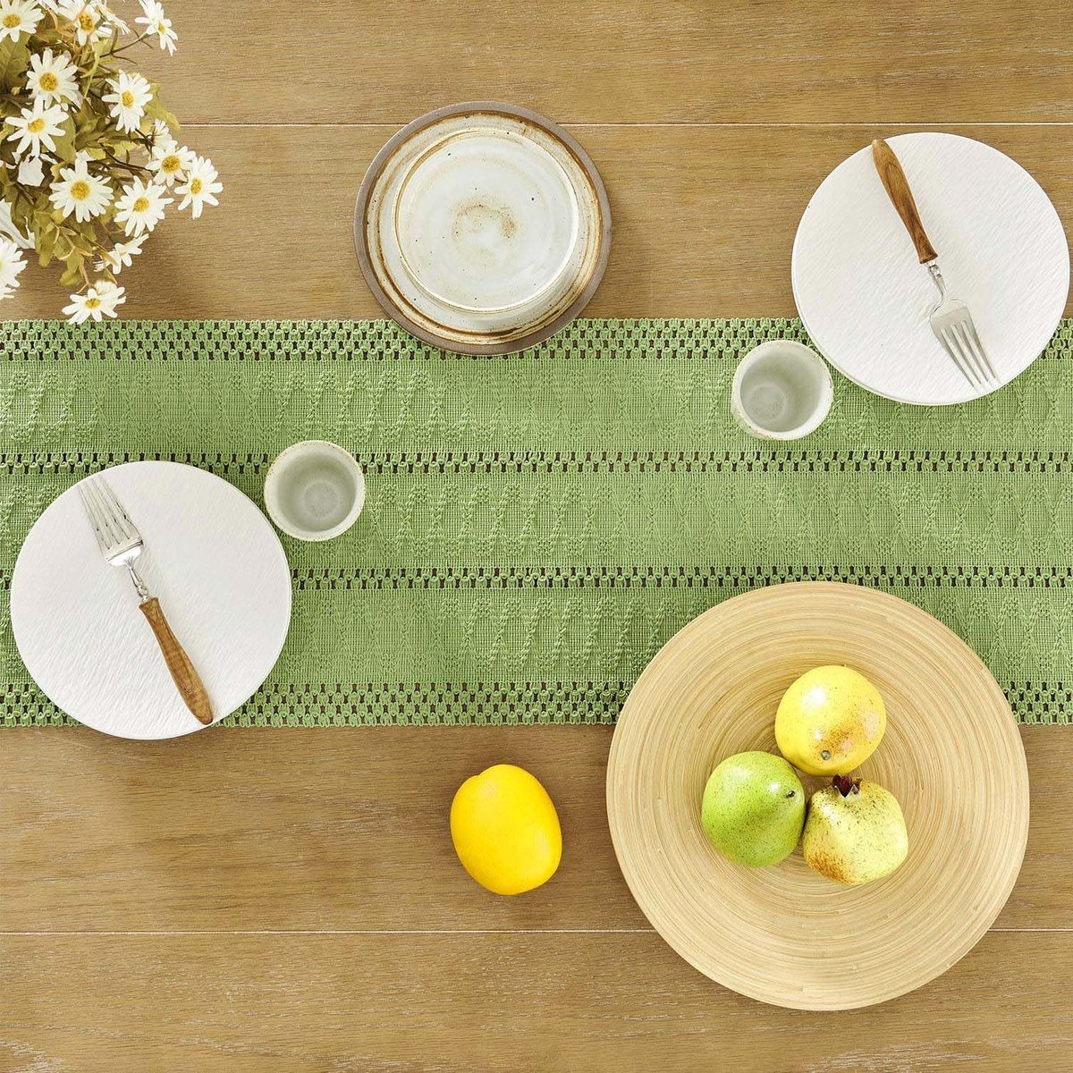 Table runner - tablecloth - Bohemian style table runner - pink table runner - with knotted tassel - farmhouse woven home decor - green - 30*240 cm - Image 2