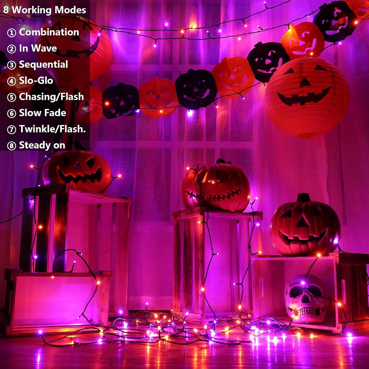 2 Pieces Solar Garden Lights Total 171 FT, 400 LED Lights - Halloween Lighting - Halloween String Lights - Halloween Decoration - Halloween Lanterns Decoration - Small Party Lights - Fairy Lights - Waterproof - For Garden - Patio And Path - Image 6