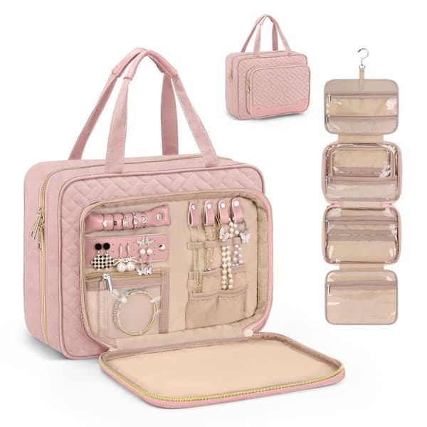 Pink Hanging Travel Toiletry Bag Large Makeup Bag - Image 1