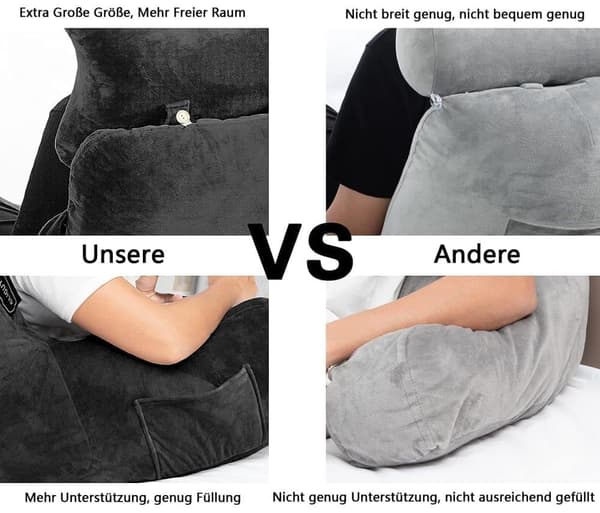 Extra Large Back Cushion with Armrests for Bed and Sofa Reading Sitting Support - Image 4