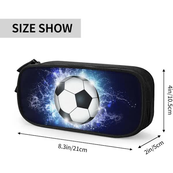 Soccer Pencil Case Blue with Zipper, Spacious and Durable Soccer Theme Sports Pencil Case - Image 3