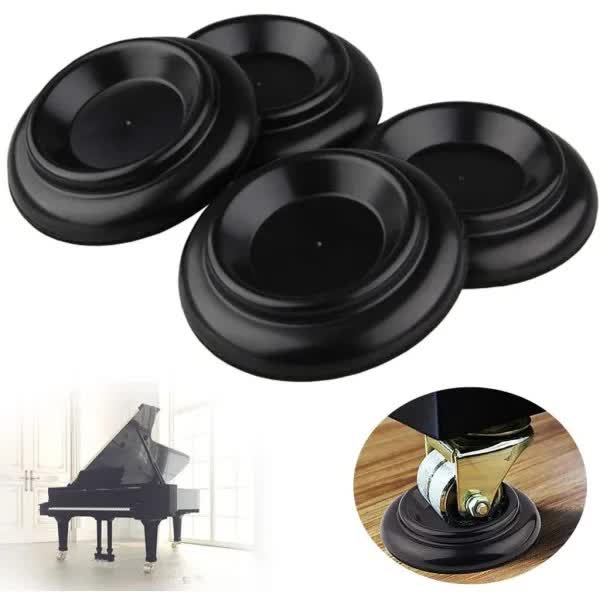 Hardwood Piano Mats with Foam Pads 4 pcs Black ABS Furniture Foot Protectors Compatible with Piano Wheels Solid Wheels - Image 1